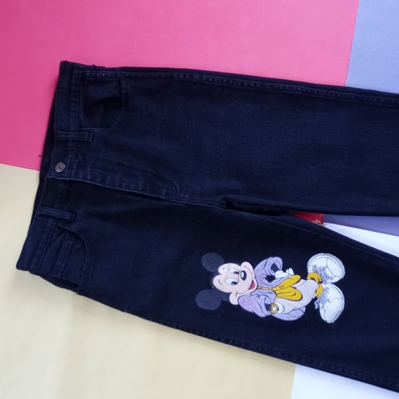 Vintage Mickey Mouse Black Denim Jeans UNISEX - Picture 6 of 11